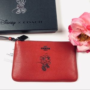 Coach x Disney red pebbles leather wristlet